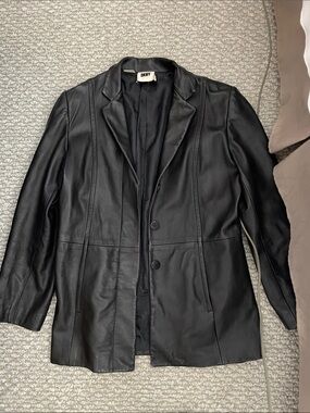 Dkny black genuine vintage lamb sheep leather blazer